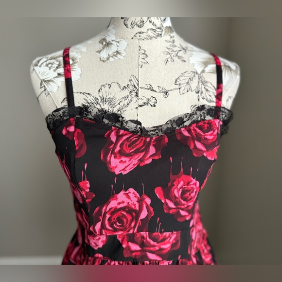 Royal Bones Gothic Emo Bleeding Roses Mini Dress - Picture 2 of 11